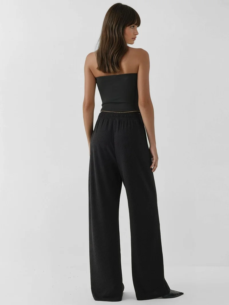 HICCUP Wide Leg Textured Knit Pants