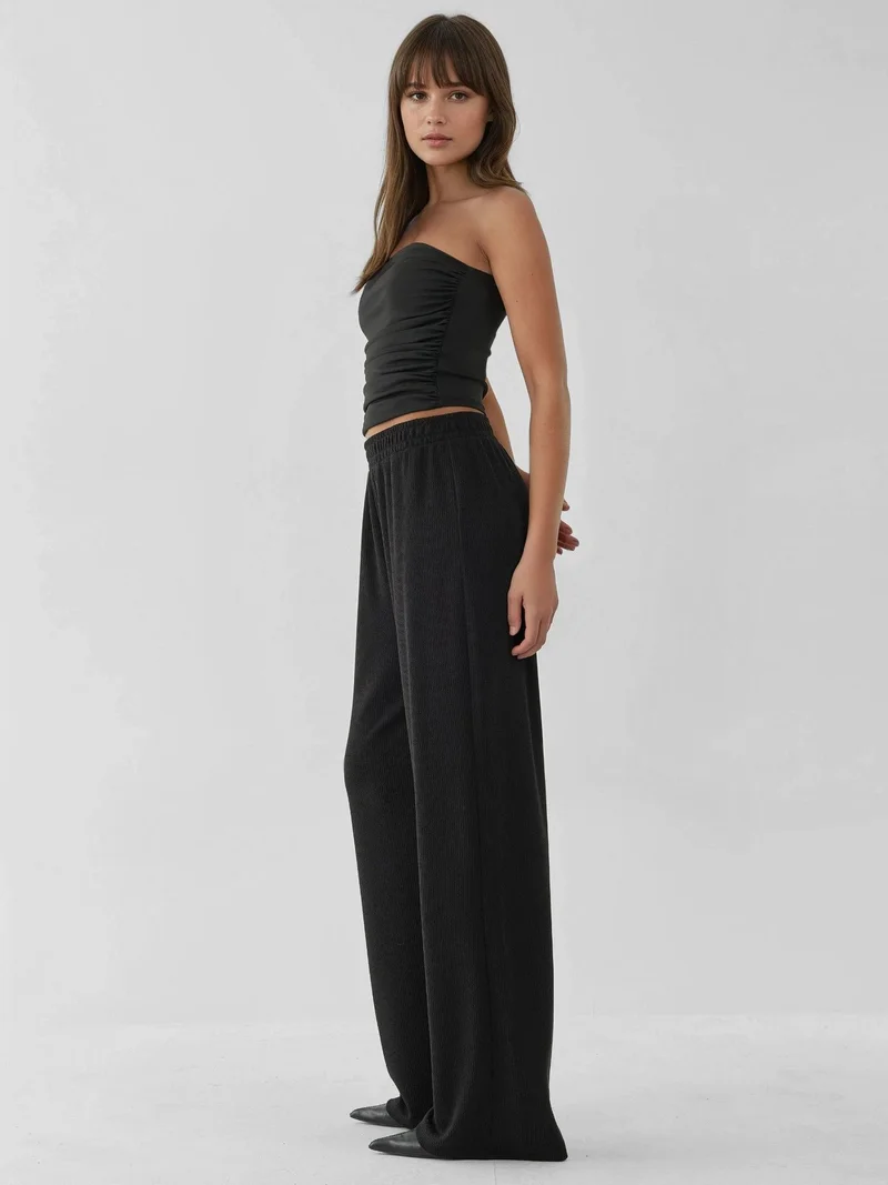 HICCUP Wide Leg Textured Knit Pants