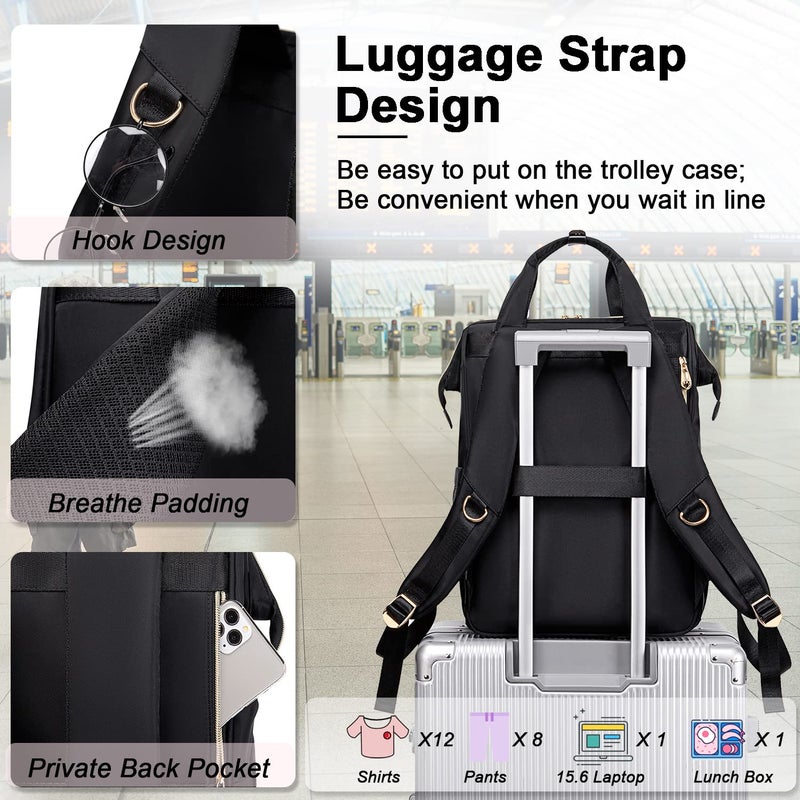 Weitars Lunch Backpack For Women,15.6 Inch Laptop Backpacks For Womens Back pack, Travel Backpacks,Work Backpack For Women (Black) - Image 5