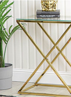 VANITY LIVING VANITY LIVING Console Table Modern Tempered Glass Top, Entryway Table Porto Gold Sturdy Stainless Steel Frame, Narrow Hallway Table for Living Room  - Image 3