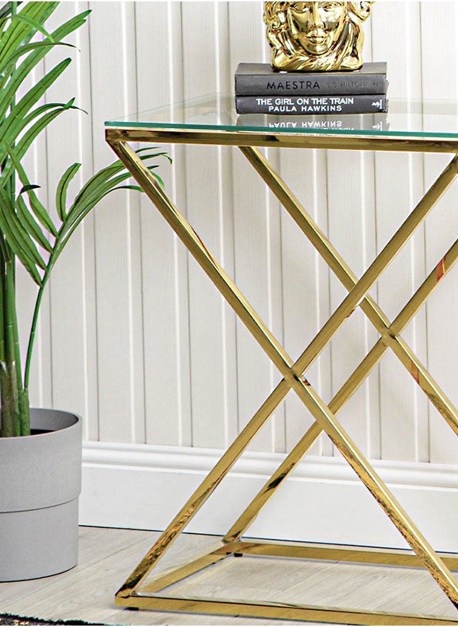 VANITY LIVING VANITY LIVING Console Table Modern Tempered Glass Top, Entryway Table Porto Gold Sturdy Stainless Steel Frame, Narrow Hallway Table for Living Room  - Image 3