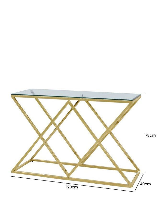 VANITY LIVING VANITY LIVING Console Table Modern Tempered Glass Top, Entryway Table Porto Gold Sturdy Stainless Steel Frame, Narrow Hallway Table for Living Room  - Image 2