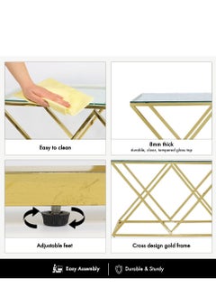 VANITY LIVING VANITY LIVING Console Table Modern Tempered Glass Top, Entryway Table Porto Gold Sturdy Stainless Steel Frame, Narrow Hallway Table for Living Room  - Image 4
