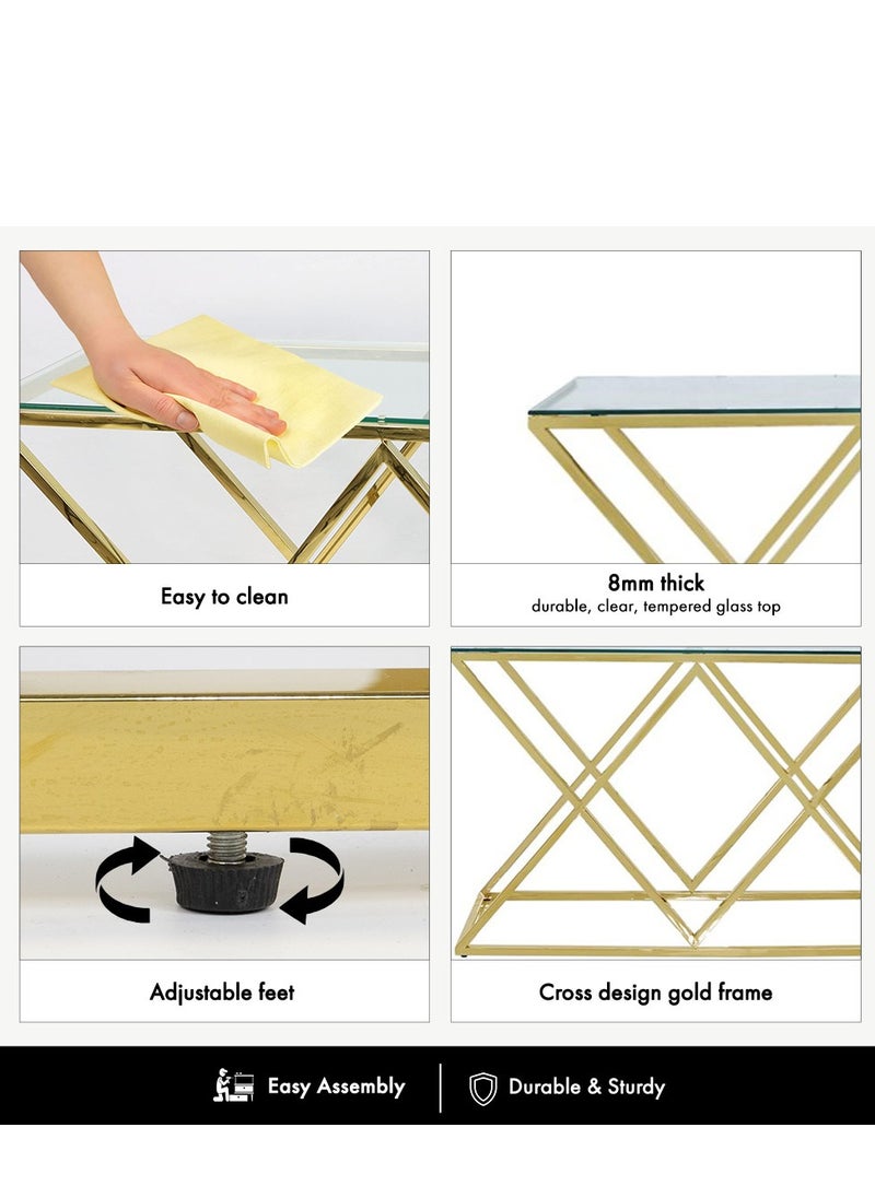 VANITY LIVING VANITY LIVING Console Table Modern Tempered Glass Top, Entryway Table Porto Gold Sturdy Stainless Steel Frame, Narrow Hallway Table for Living Room  - Image 4