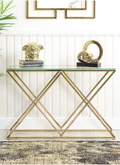 VANITY LIVING VANITY LIVING Console Table Modern Tempered Glass Top, Entryway Table Porto Gold Sturdy Stainless Steel Frame, Narrow Hallway Table for Living Room  - Image 5