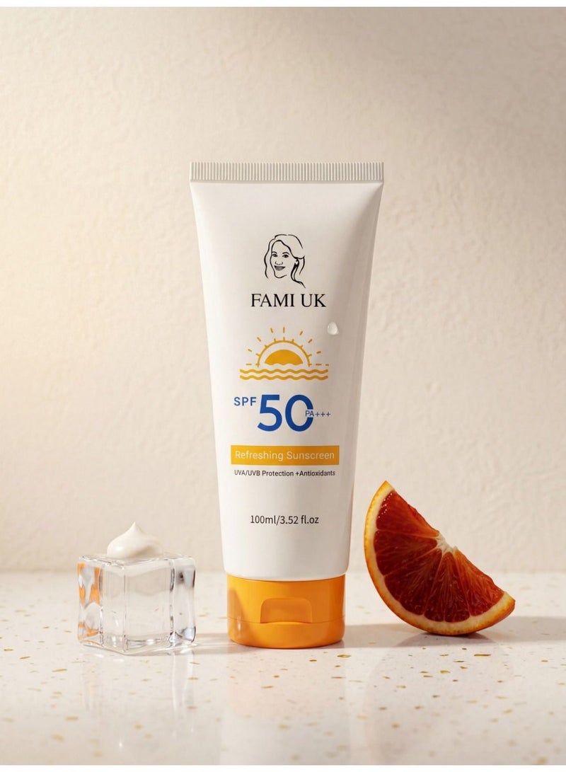 FAMIUK FAMI UK SPF 50+++ Refreshing Sunscreen | Broad Spectrum UVA/UVB Protection | Water & Sweat Resistant | Non-Greasy, No White Cast | For All Skin Types - Image 3
