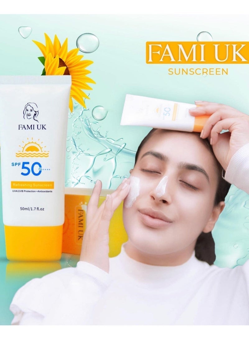 FAMIUK FAMI UK SPF 50+++ Refreshing Sunscreen | Broad Spectrum UVA/UVB Protection | Water & Sweat Resistant | Non-Greasy, No White Cast | For All Skin Types - Image 5