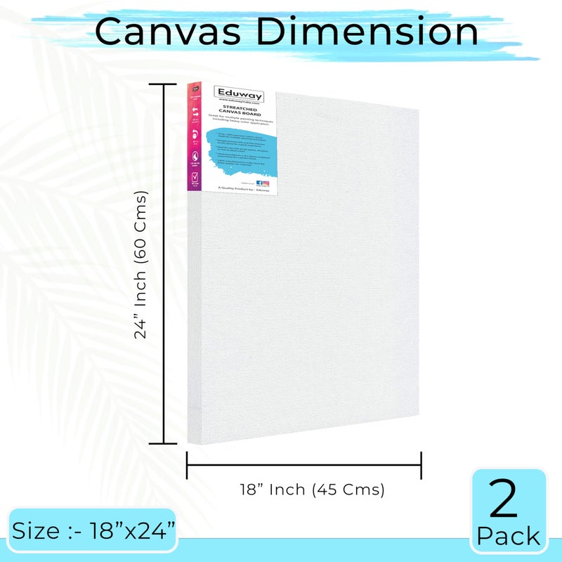 Eduway® 18x24 inches Pre Stretched Medium Grain 7Oz Primed Cotton Painting Canvas with Wooden Frame for Beginners & Artist | Suitable with Acrylic, Oil, Water Colours- (Set of 2) - Image 2