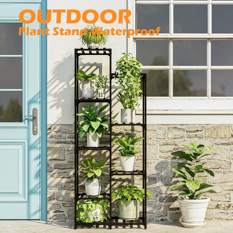 Bamworld Black Plant Stand Outdoor Tall Plant Shelf Indoor Corner Plant Shelf Flower Stands for Living Room Balcony and Garden (9 pots Rectangle ) - Image 2