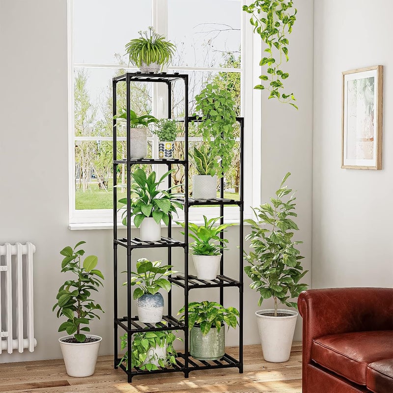 Bamworld Black Plant Stand Outdoor Tall Plant Shelf Indoor Corner Plant Shelf Flower Stands for Living Room Balcony and Garden (9 pots Rectangle ) - Image 1