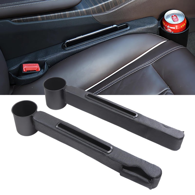 TATACLEA Car Seat Gap Filler 2 Pack,Car Seat Gap Filler Organizer,Car Seat Gap Plug with Storage Slot,3 in 1 Car Seat Gap Filler with Cup Holder,Prevent Small Items from Falling(Black) - Image 1