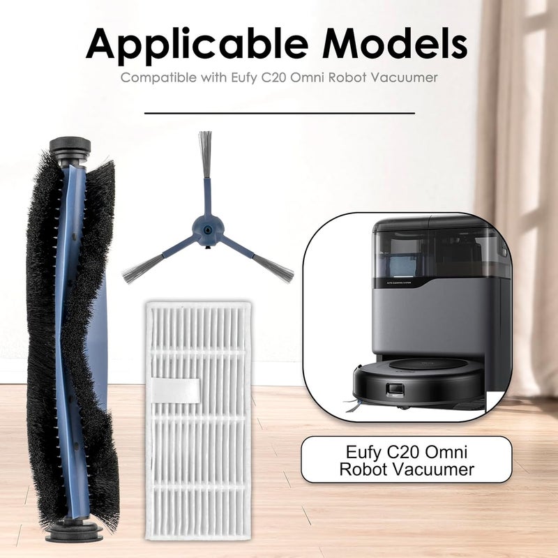 CHAIN PEAK (10 Pack) C20 Omni Replacement Parts Compatible with Eufy C20 Omni Robot Vacuum, 1 Roller Brush, 6 Side Brushes, 3 HEPA Filters, C20 Omni Vacuum Attachments Accessories Kit - Image 5