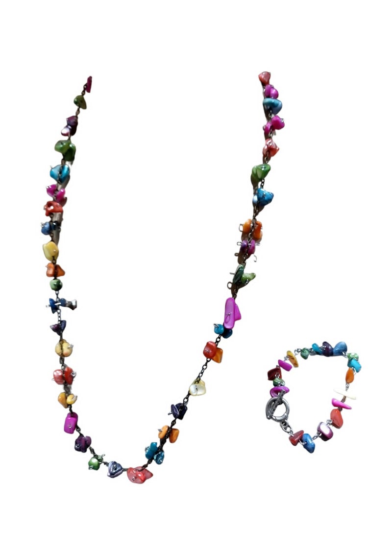 tag Necklace 2 pieces made of colored stones 