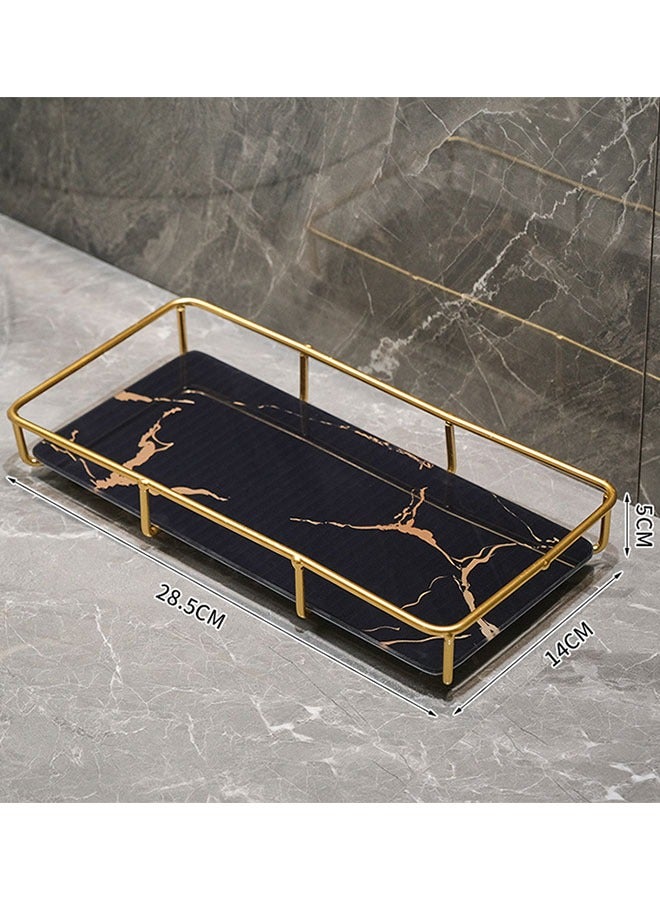 MLADEN Bathroom Countertop Storage Rack Vanity Tray Makeup Organizer Cosmetics Storage Bathroom Skincare Organizer Countertop Display Rack in Dresser Stainless Steel Shelf Marble Print Ceramic Trays - Image 2