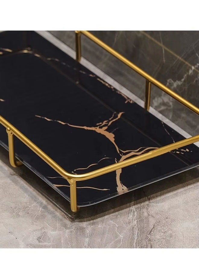 MLADEN Bathroom Countertop Storage Rack Vanity Tray Makeup Organizer Cosmetics Storage Bathroom Skincare Organizer Countertop Display Rack in Dresser Stainless Steel Shelf Marble Print Ceramic Trays - Image 4