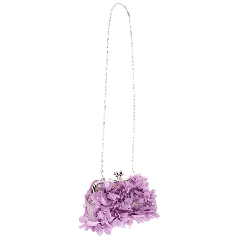 Purple Floral Clutch Evening Bag with Chain Strap for Wedding Dinner Party Formal Occasions - Image 2