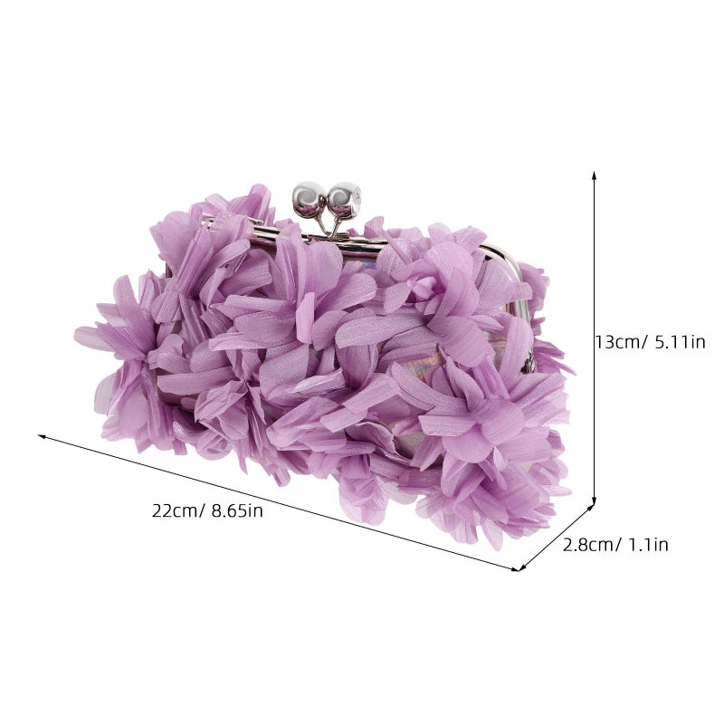 Purple Floral Clutch Evening Bag with Chain Strap for Wedding Dinner Party Formal Occasions - Image 5