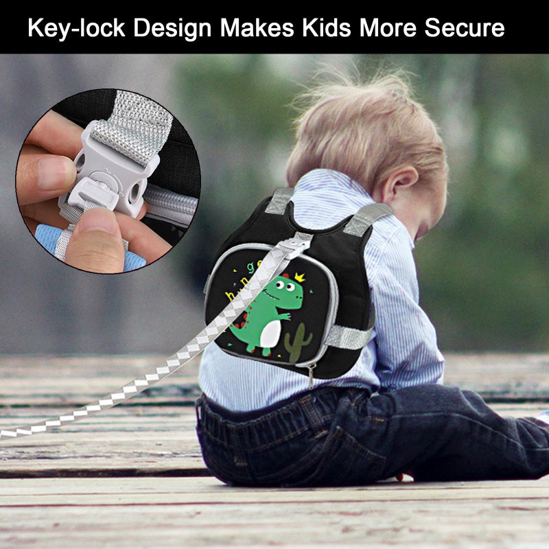 Accmor Toddler Harness Leash+ Anti Lost Wrist Link, Cute Dinosaur Kids Harness with Leash, Collapsible Child Leash Baby Walking Wristband Assistant Strap Belt for Boys - Image 4