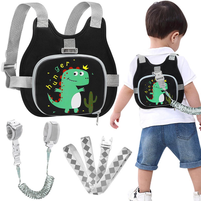 Accmor Toddler Harness Leash+ Anti Lost Wrist Link, Cute Dinosaur Kids Harness with Leash, Collapsible Child Leash Baby Walking Wristband Assistant Strap Belt for Boys - Image 1
