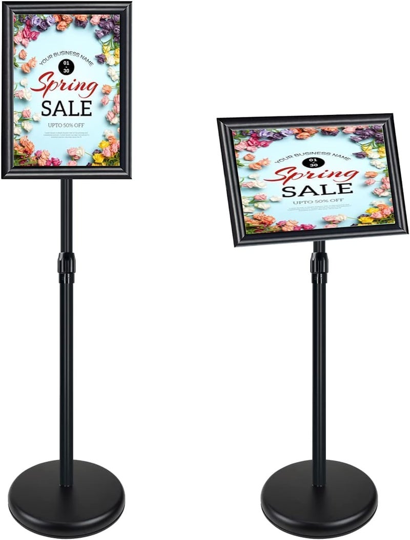 DURKU A4 Poster Stand Floor Display Holder Snap Frame Aluminum Sign Holder - Angle & Height Adjustable Telescoping Notice Stand for Wedding/Business Activities (Black-A4) - Image 1