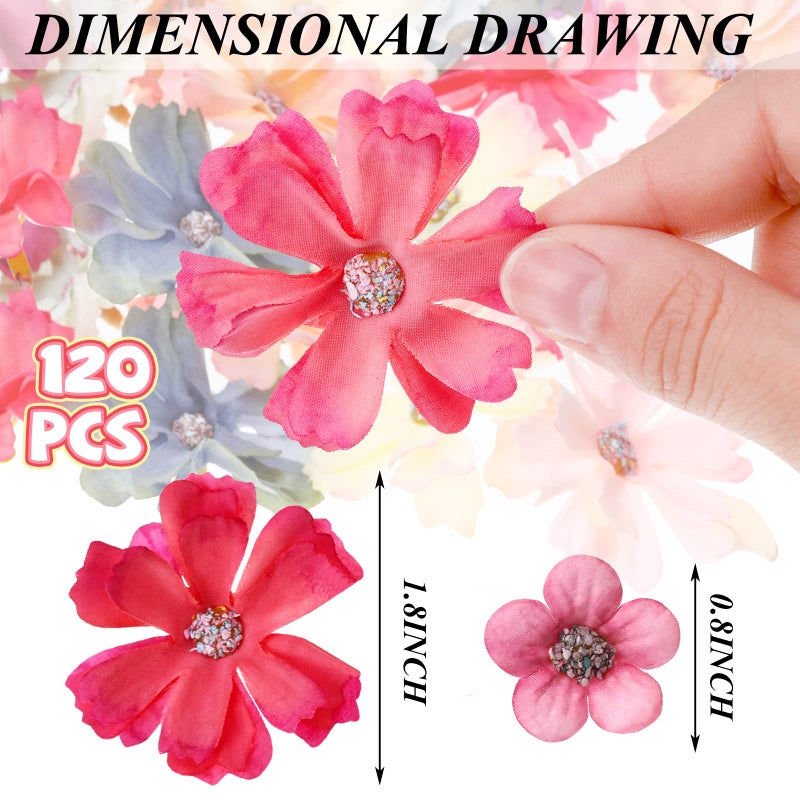 Geosar 120 Pcs Mini Faux Flowers for Crafts  Heads Artificial Small Fabric Silk Daisy Peony Decorations Garland DIY Wreath Accessories for Wedding Home Party Decor (Multicolor) - Image 2