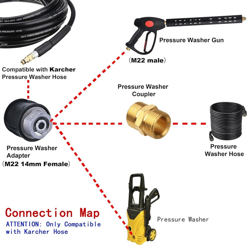 M MINGLE محول غسالة الضغط M MINGLE للمسدس وغسالة الضغط، متوافق فقط مع خرطوم Karcher، إلى وصلة أنثى M22 14 مم تصميم بسيط متعدد الخصائص - Image 4