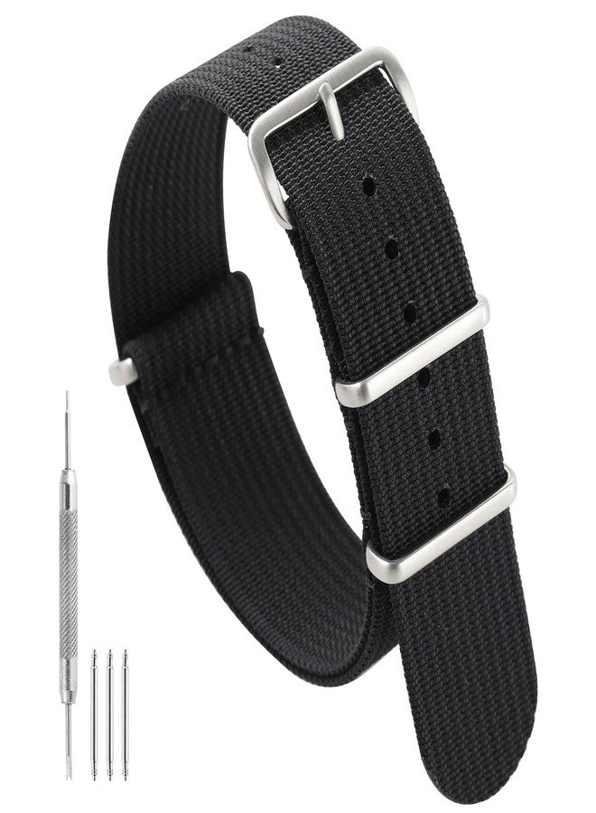 TACTICAL FROG Nylon Watch Band 18mm 19 mm 20mm 22 mm 24 mm, Waterproof Military Watch Straps Replacement for Men Women, With Stainless Steel Buckle (Black, 19mm) - Image 1