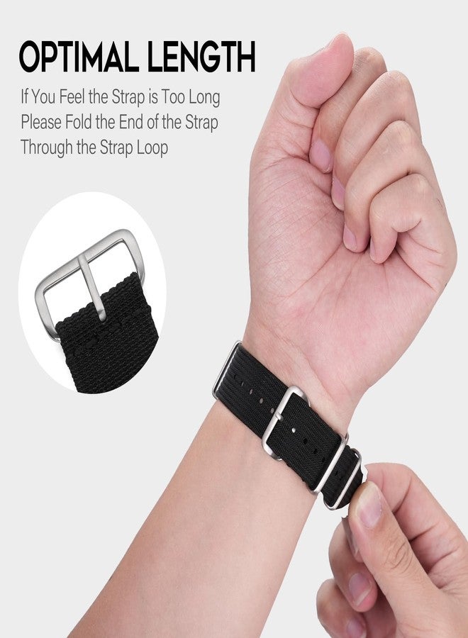 TACTICAL FROG Nylon Watch Band 18mm 19 mm 20mm 22 mm 24 mm, Waterproof Military Watch Straps Replacement for Men Women, With Stainless Steel Buckle (Black, 19mm) - Image 2