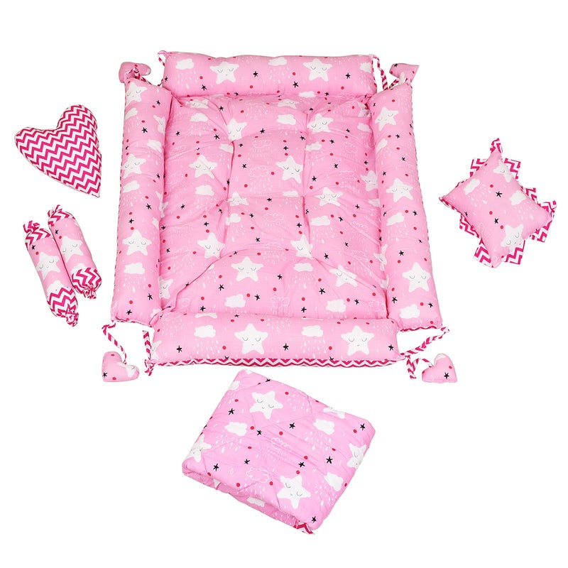 LOREM Pink 4 Pillows & Square Shape Cotton Baby Bed for 0-1 Year BB14-CMC - Image 3