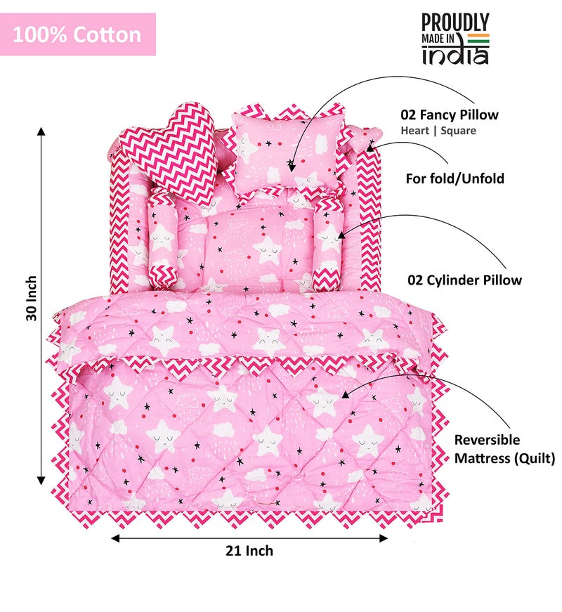 LOREM Pink 4 Pillows & Square Shape Cotton Baby Bed for 0-1 Year BB14-CMC - Image 5