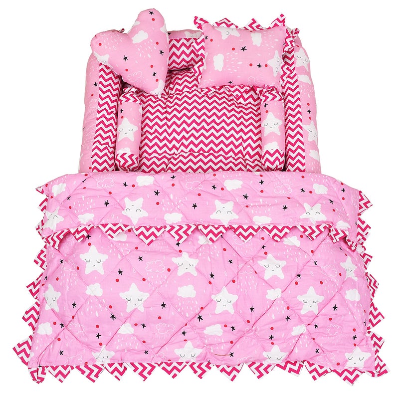 LOREM Pink 4 Pillows & Square Shape Cotton Baby Bed for 0-1 Year BB14-CMC - Image 2