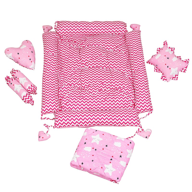 LOREM Pink 4 Pillows & Square Shape Cotton Baby Bed for 0-1 Year BB14-CMC - Image 4