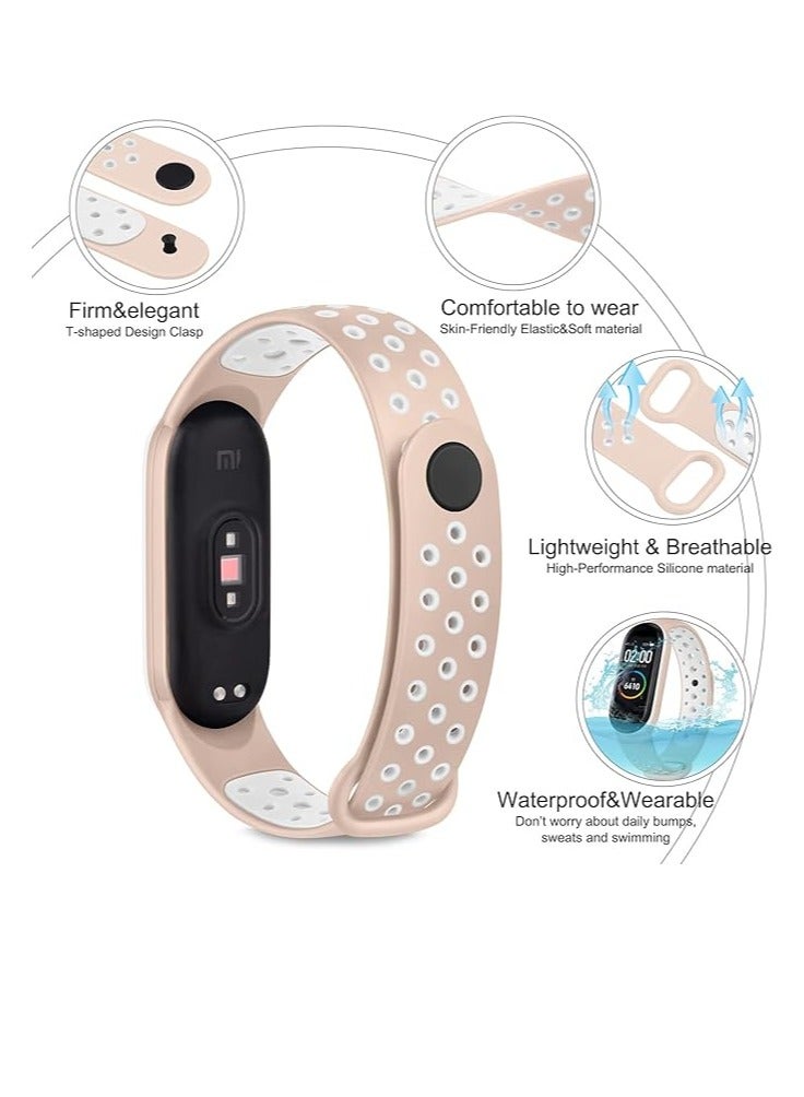 Breathable Replacement Silicone Sport Strap For Mi Band 5 / Mi Band 6 Smartwatch (Pink and White) - Image 2