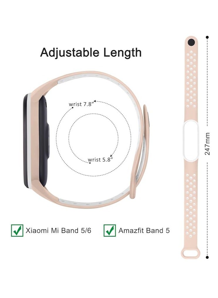 Breathable Replacement Silicone Sport Strap For Mi Band 5 / Mi Band 6 Smartwatch (Pink and White) - Image 3