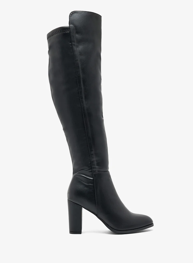 Ginger Faux Leather Block Heel Knee High Boots