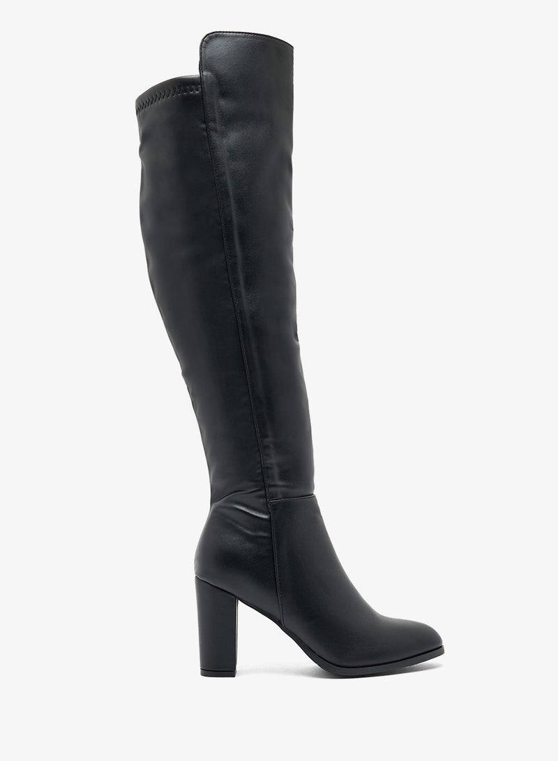 Ginger Faux Leather Block Heel Knee High Boots - Image 1