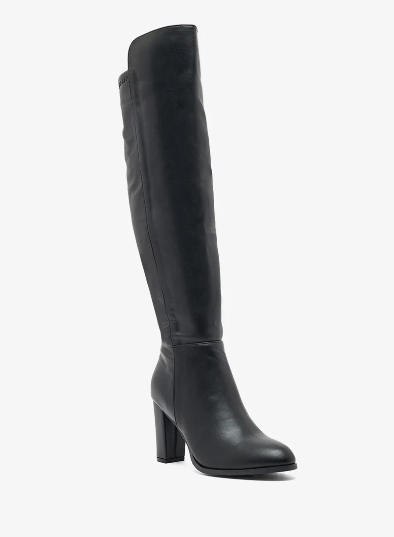 Ginger Faux Leather Block Heel Knee High Boots
