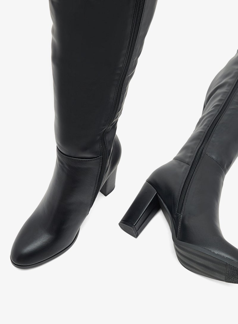 Ginger Faux Leather Block Heel Knee High Boots - Image 4