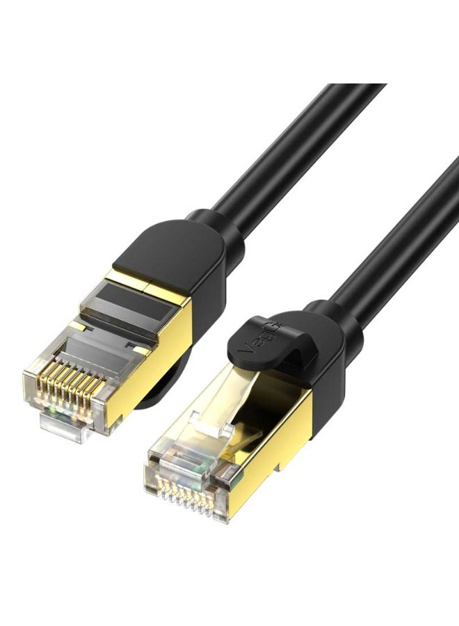 فيج جيج كابل إيثرنت Cat8 S/FTP - نحاس خالٍ من الأكسجين، بسرعة 40 جيجابت في الثانية، 2000 ميجاهرتز، محمي ومختبر بواسطة Fluke، موصلات مطلية بالذهب، لون أسود 5 متر - Image 1