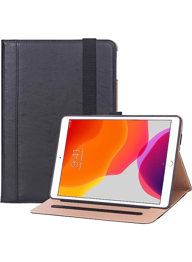 New Ipad 7Th Generation Case 10.2" 2019 Ipad Case, Premium Pu Leather Protective Cover Stand Folio Case With Strap And Soft Ipad Holder For Ipad 10.2 7Th Generation 2019 -Black