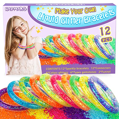 HAPMARS Make Your Own Glitter Bracelets Craft Kit for GirlsCreative Friendship Bracelet Making KitsDIY JewelryMaking Set with Gemstones Glitter Tubes Fun Craft Activity Birthday Gifts for Kids - Image 1
