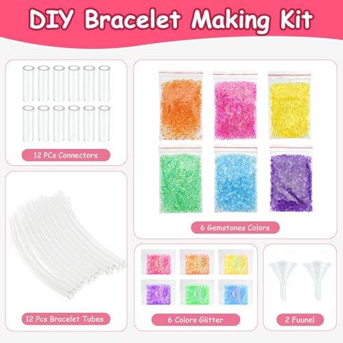 HAPMARS Make Your Own Glitter Bracelets Craft Kit for GirlsCreative Friendship Bracelet Making KitsDIY JewelryMaking Set with Gemstones Glitter Tubes Fun Craft Activity Birthday Gifts for Kids - Image 5