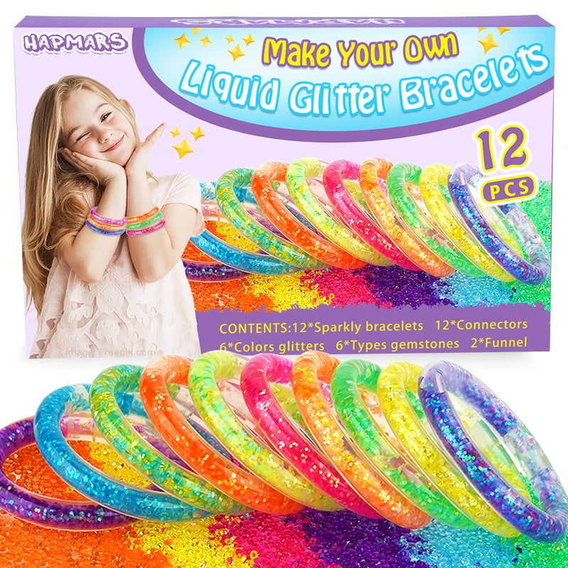 HAPMARS Make Your Own Glitter Bracelets Craft Kit for GirlsCreative Friendship Bracelet Making KitsDIY JewelryMaking Set with Gemstones Glitter Tubes Fun Craft Activity Birthday Gifts for Kids - Image 3