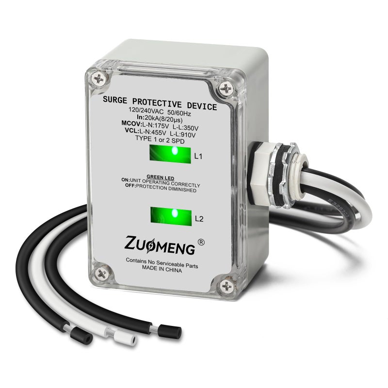 Zuomeng HVAC Surge Protector, Zuomeng 120/240VAC Universal Air Conditioner Surge Protective Device with 20kA Surge Absorption, Dual LED Indicators, 3 Type of Protection to Protect HVAC Systems - Image 1