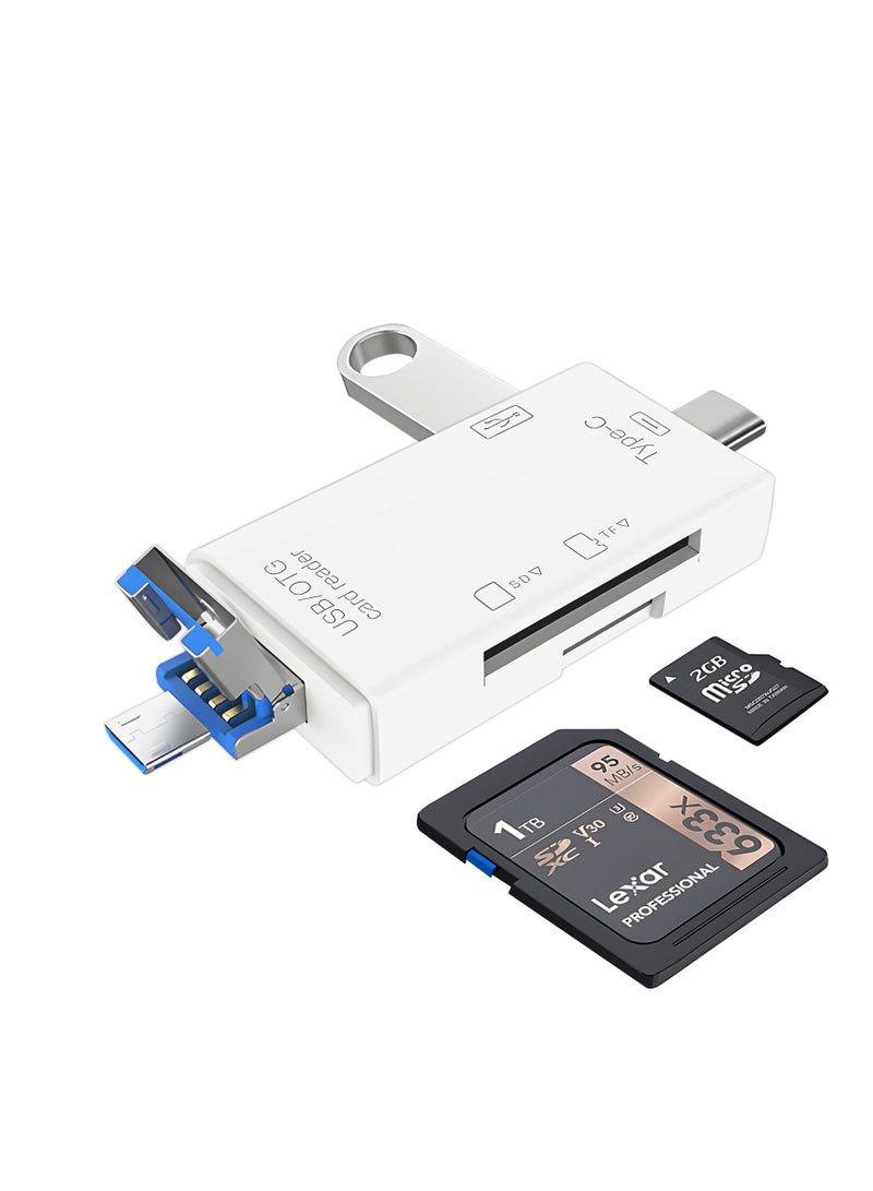قارئ بطاقة الذاكرة USB C 6 في 1، محول USB 3.0 لبطاقات SD و Micro SD و TF و SDXC و SDHC و MMC لمشاهدة الكاميرا (أبيض) - Image 1