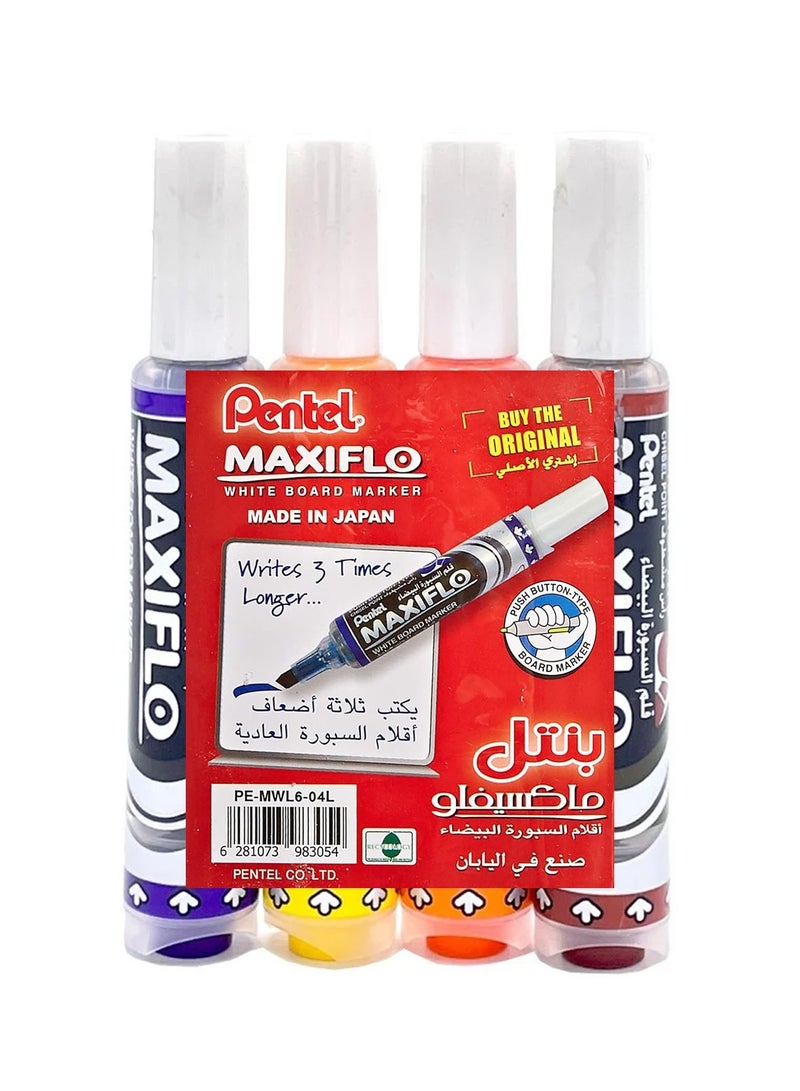 Pentel 4-Piece Maxiflo Whiteboard Erasable Markers Chisel Tip Multicolour - Image 1