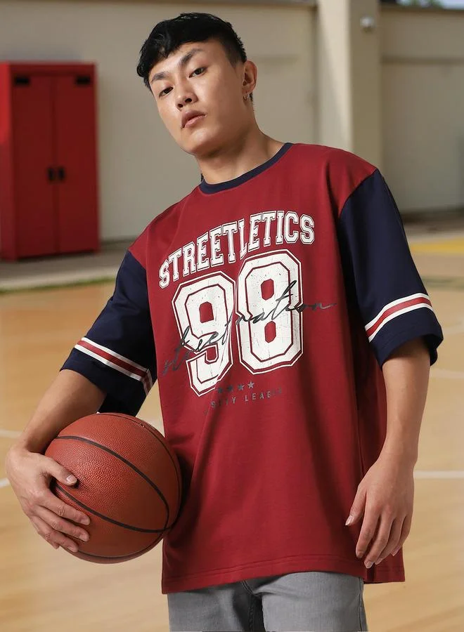 Hubberholme Men Printed Streetletics Varsity Oversized Fit T-Shirt