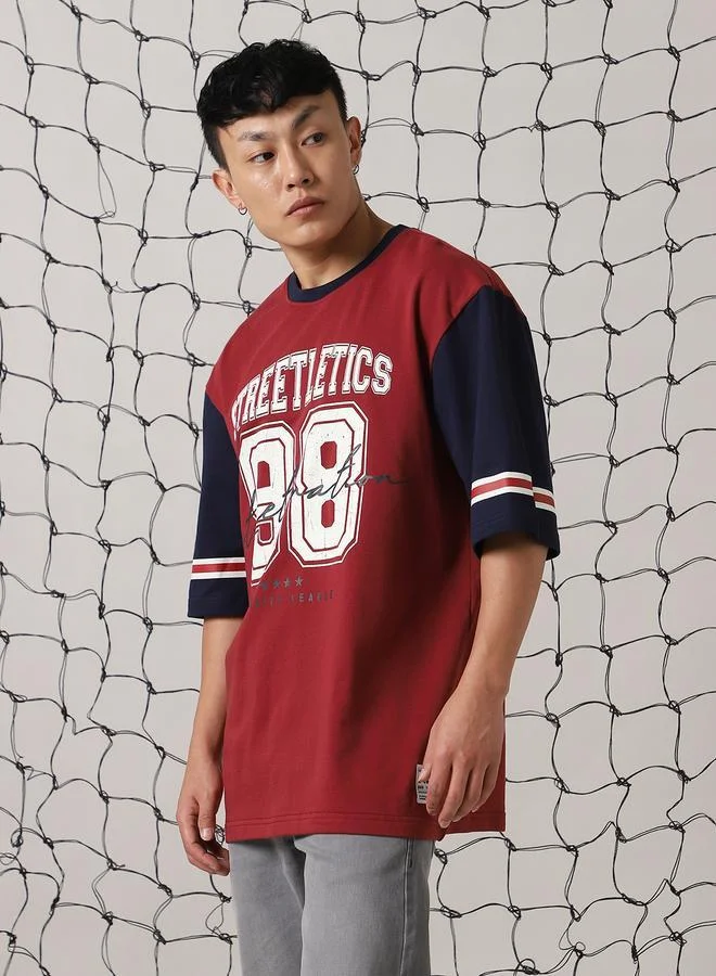 Hubberholme Men Printed Streetletics Varsity Oversized Fit T-Shirt