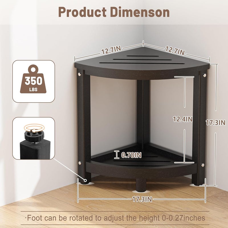 ONSGLM Shower Stool - Corner Bench Seat with HDPE Waterproof Shaving Legs, Baffle Storage Shelf, Indoor/Outdoor Use, Black - Image 4