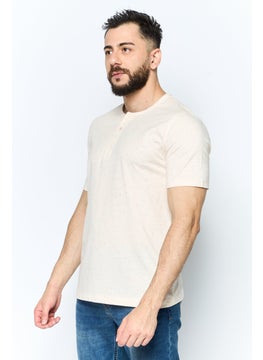 Project Essentials Men Crew Neck Short Sleeve Textured T Shirt, Peach  - Image 3